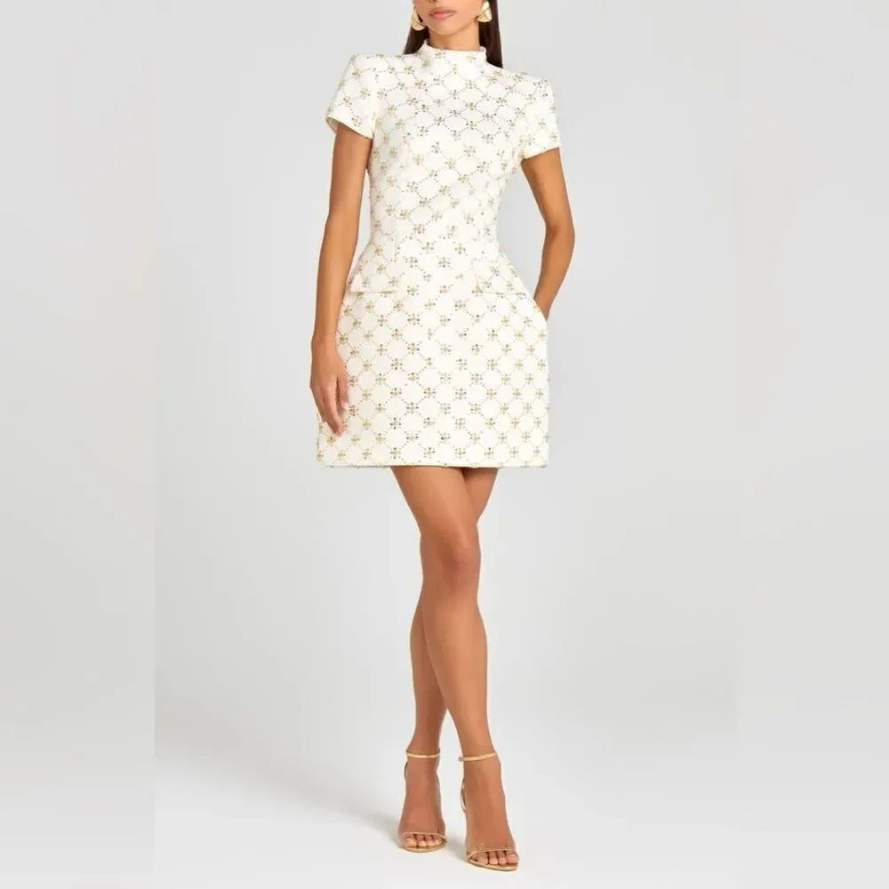 NADINE MERABI Morgan Bead Diamond Print Cocktail Mini Dress Size 14/XXL